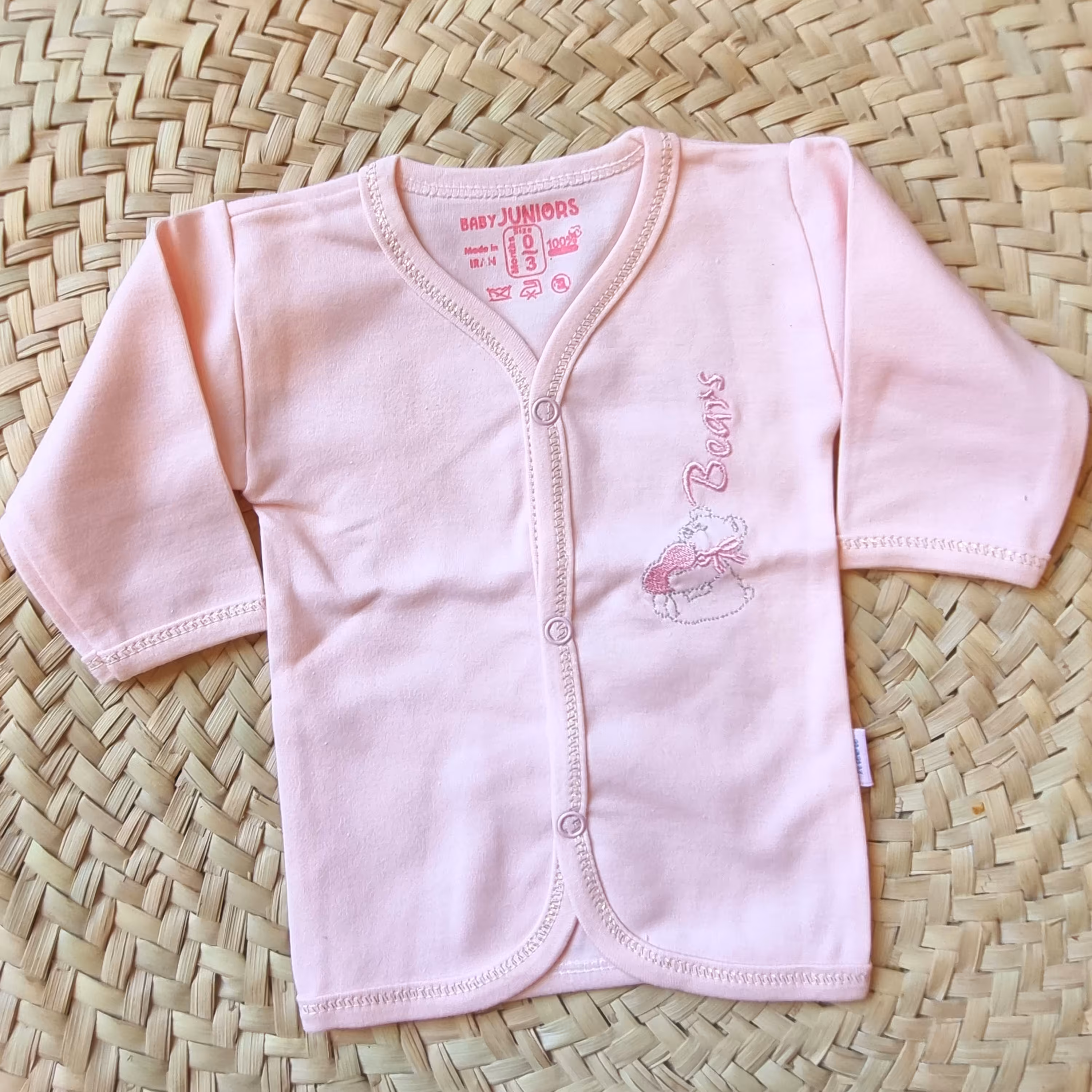 مانتو نوزادی گلدوزی طرح خرس مناسب 0ماه تا 12ماه نخ پنبه کیفیت عالی