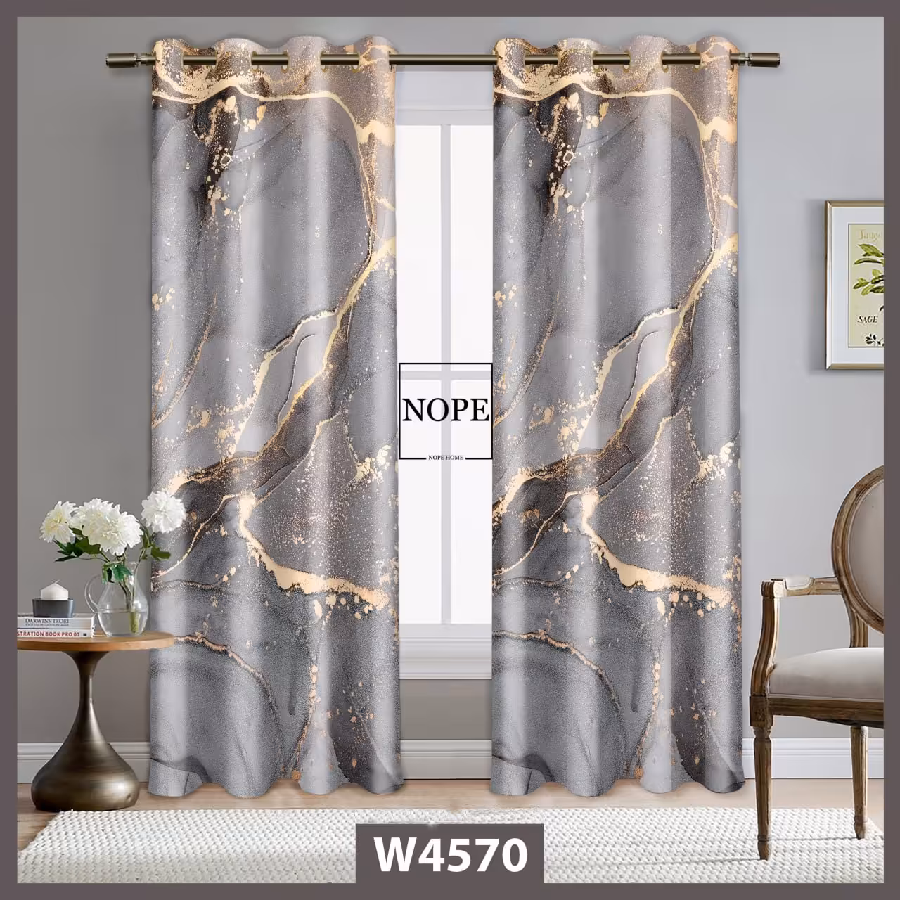 پرده چاپی طرح ماربل مدل پانچی سایز 140 در 280 