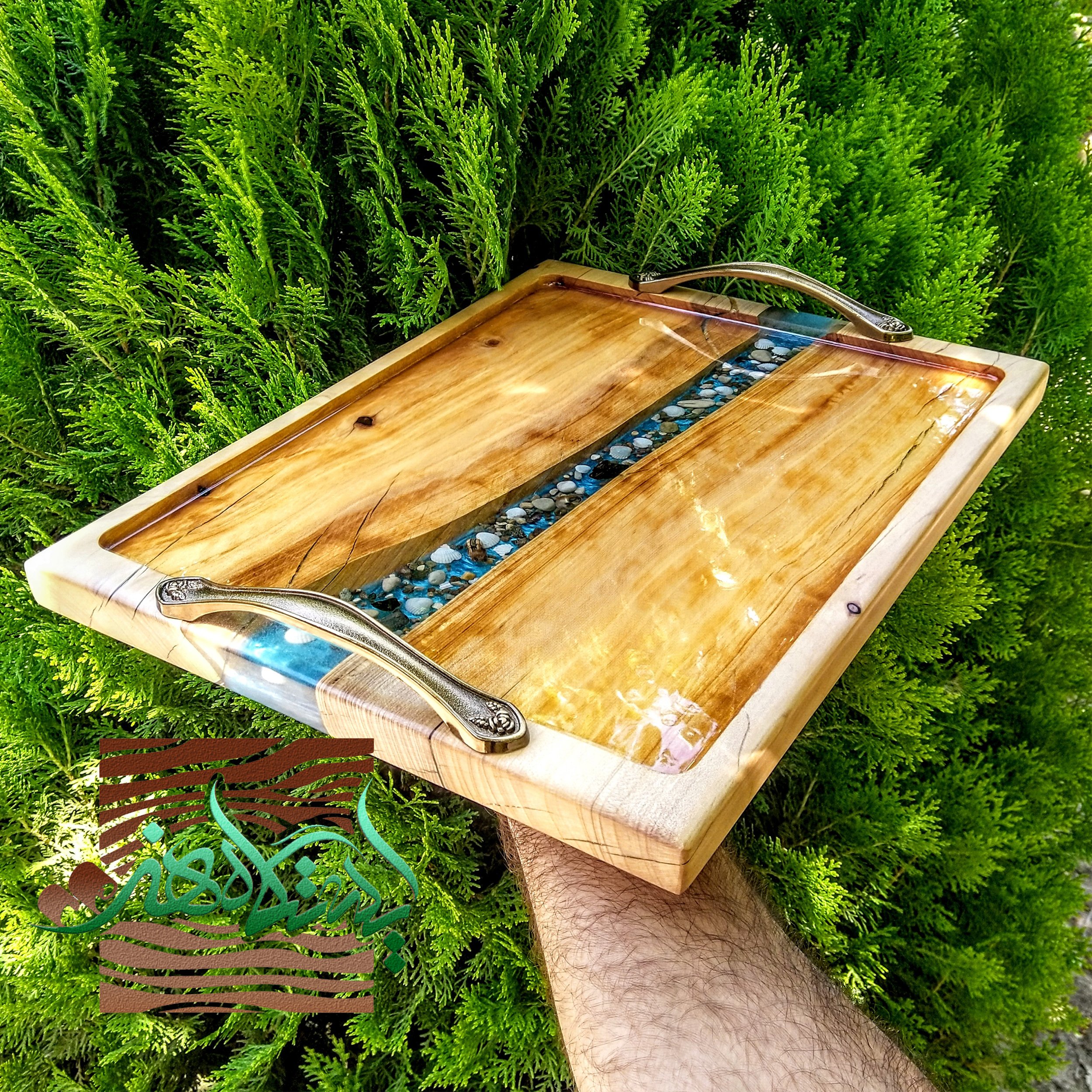 سینی چای ترکیب چوب و رزین طرح دریا کد IH-095