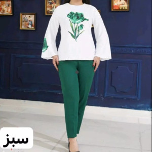 ست بلوز شلوارگل لاله مازراتی رنگ بپرسین