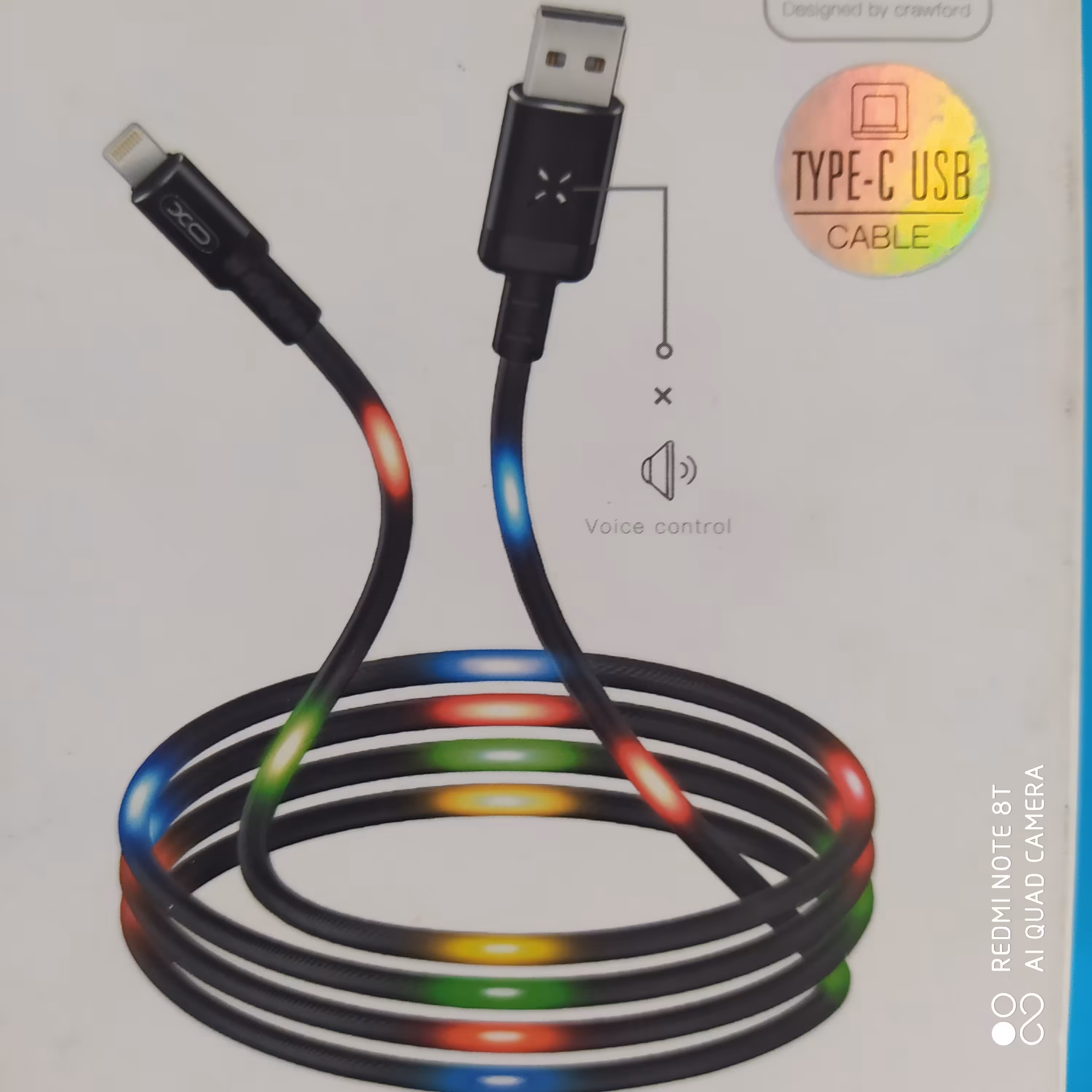 کابل شارژ سریع تایپ سی رقص نور دار ویس کنترل برندXO