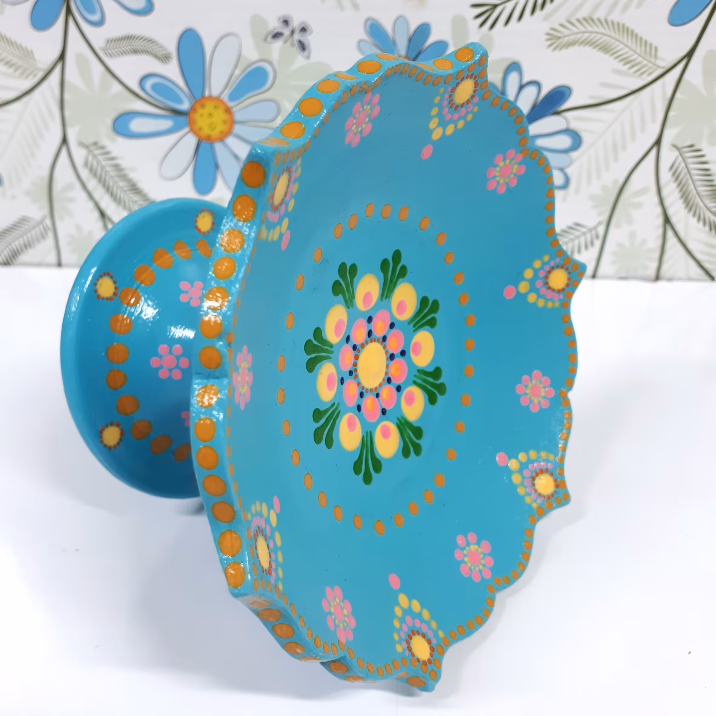 ظرف هفت سین سفالی فیروزه ای نقطه کوبی ست 6 عددی