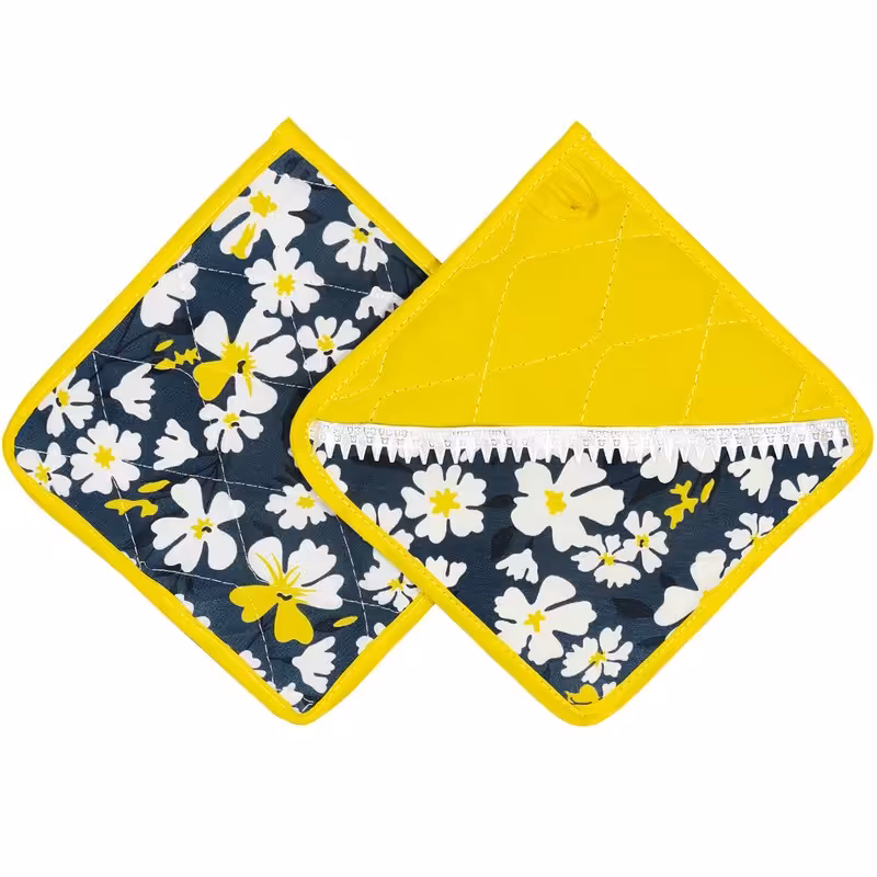 دستگیره آشپزخانه طرح گل - زرد و خاکستری بسته 2 عددی 