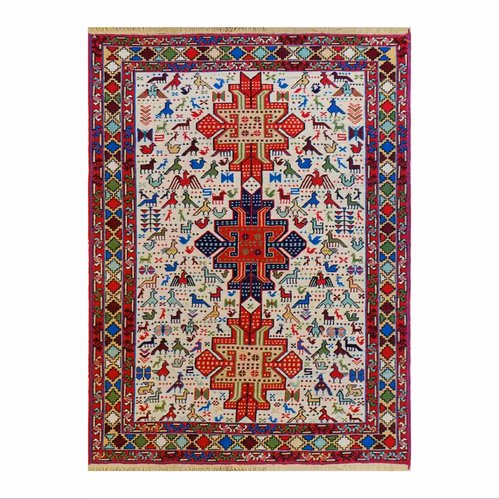 ورنی دستبافت ذرع و نیم اعلا طرح قشقایی تمام پشم