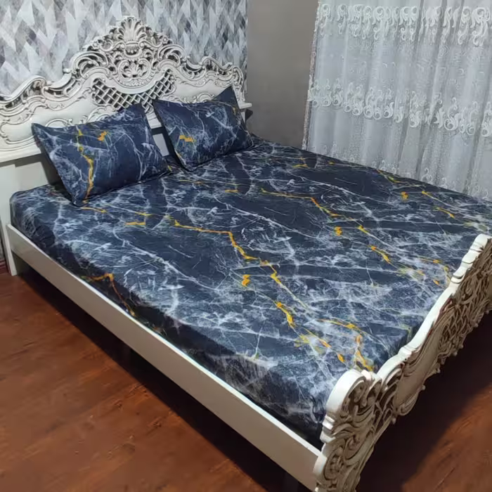 روتختی کشدار  تخت دونفره طرح سنگی ماربل زمینه مشکی