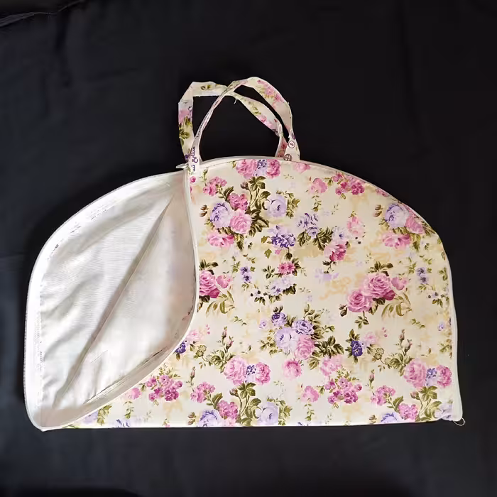 جانانی پارچه ای گلدار با طرح گل بنفش و صورتی  سه لایه  دسته دار 