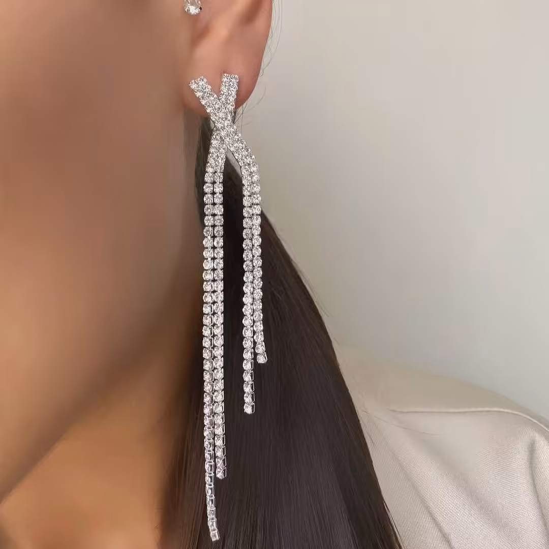 گوشواره ضربدری نگین کریستال 