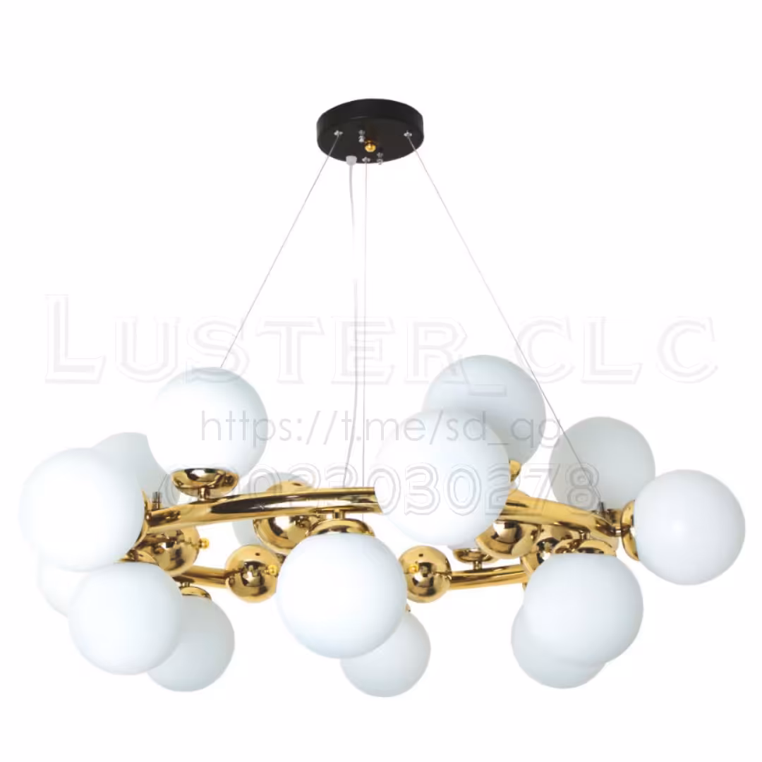 لوستر مولکولی پذیرایی فلزی ارزان مدرن در رنگ طلایی باضمانت 18 شعله کد M8035