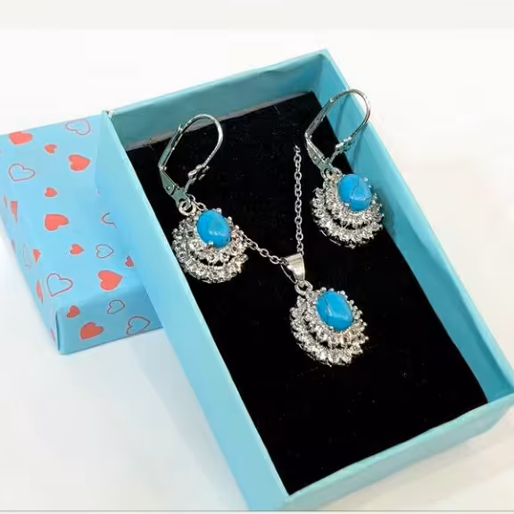 نیم ست فیروزه یاقوت و یشم استیل زنانه دخترانه