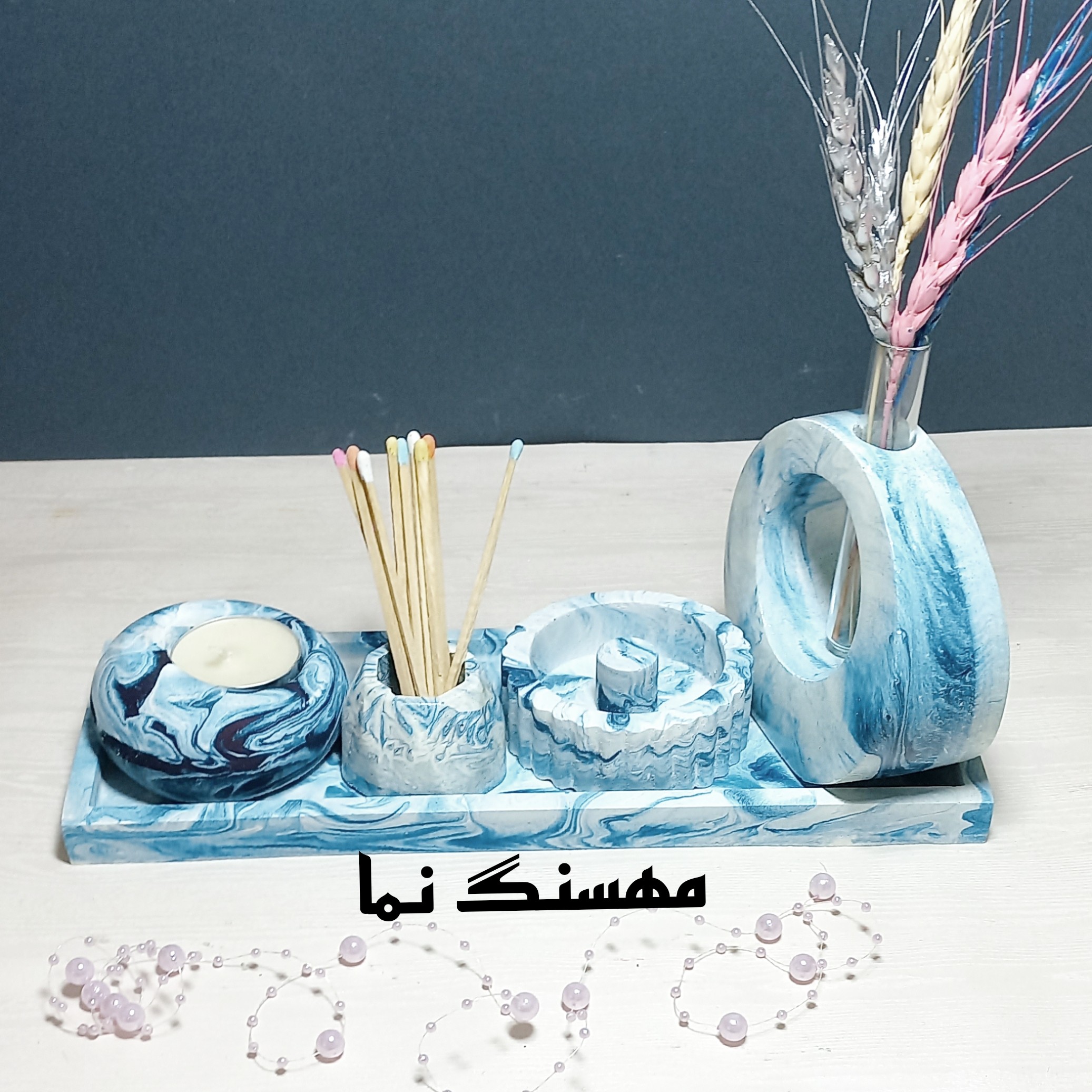 ست رومیزی  بتنی رگه سرمه ای 