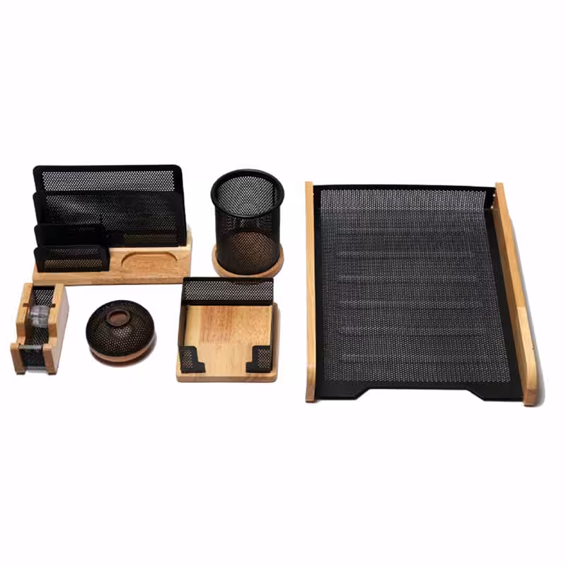 خرید ست رومیزی 6 تکه چوب و فلز با کازیه جهان نما مدل Bww-06-ms