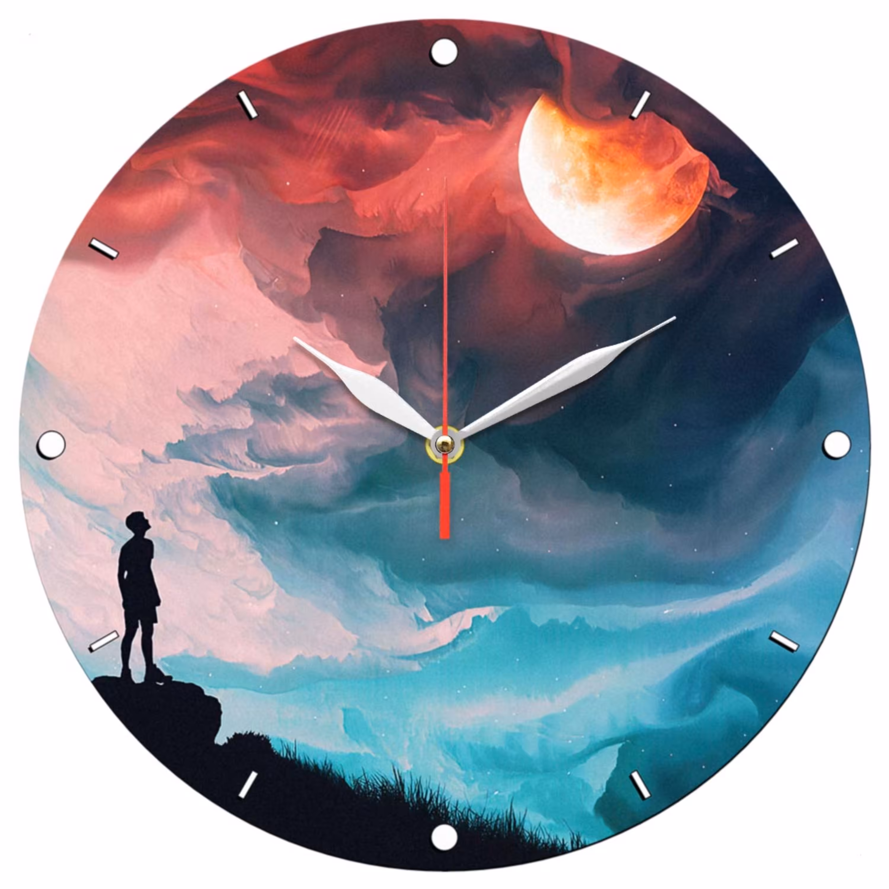 ساعت دیواری گرد مدل 1280 طرح ابر و ماه قطر 30 سانتیمتر