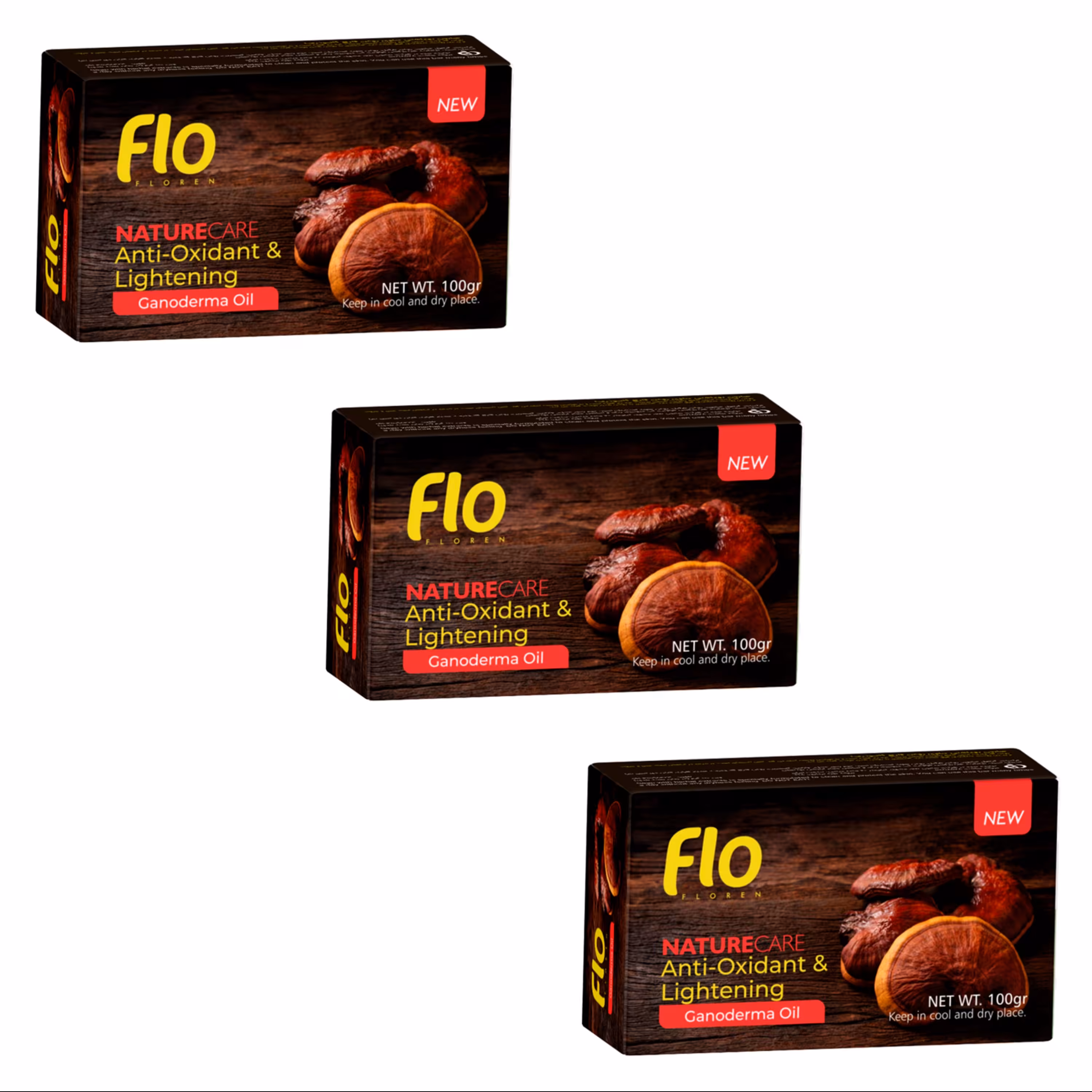 صابون شستشو فلو مدل روغن قارچ گانودرما وزن 100 گرم مجموعه 3 عددی