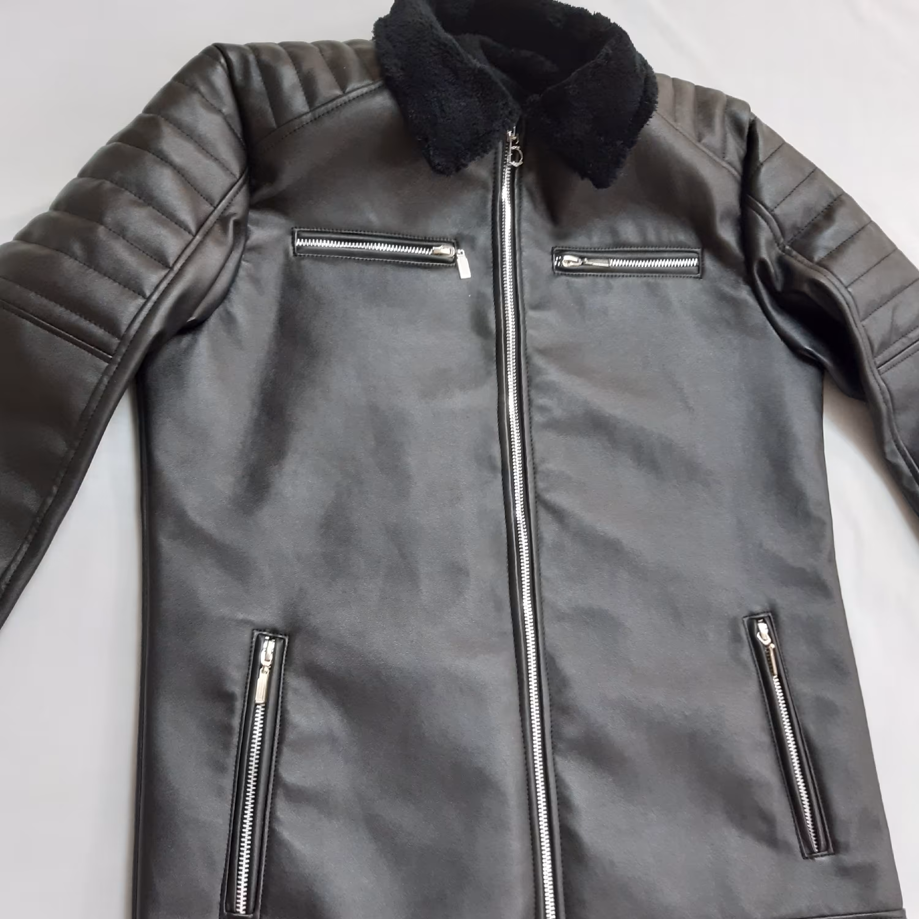 کاپشن چرم مردانه طرح یقه خز