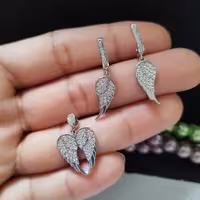 نیم ست نقره عیار925باروکش طلاسفید طرح قلب بالدار