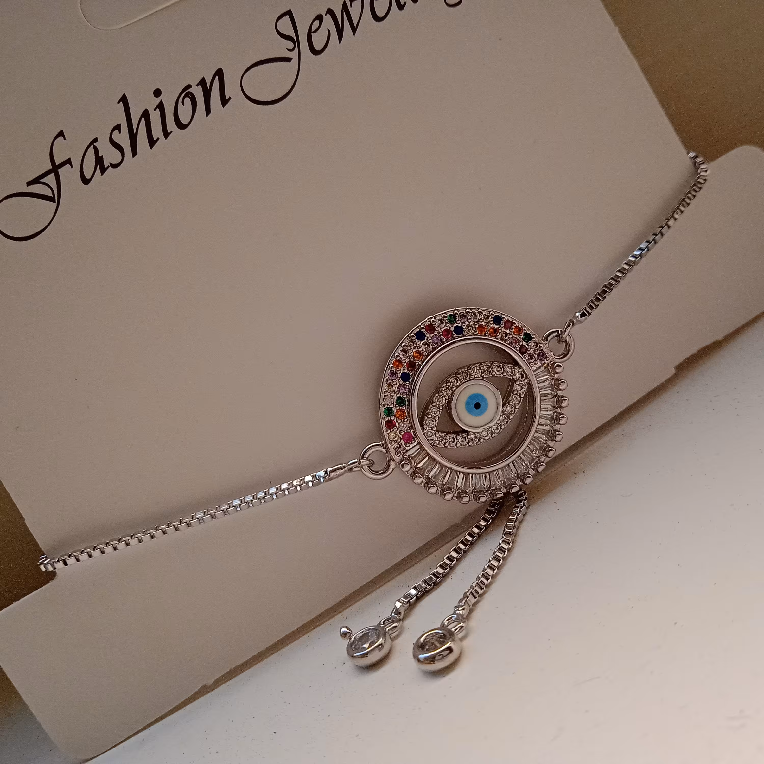 دستبند آسانسوری پلاک کریستال رنگ ثابت 