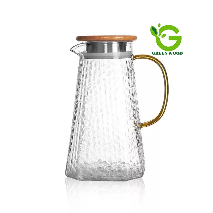 پارچ  شیشه ای پیرکس درب بامبو شعله مستقیم   1500 میلی لیتر دسته طلایی کد Gw51202022