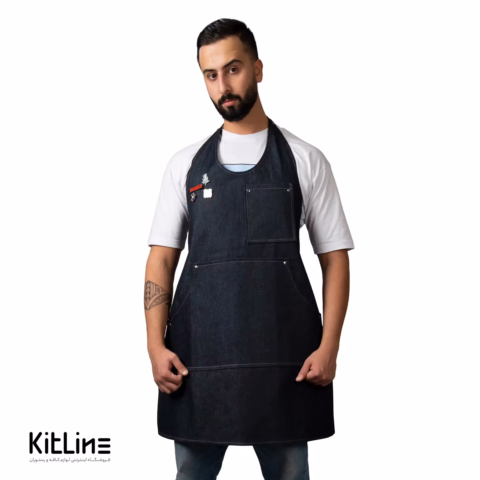 پیشبند جین تیره سه جیب