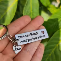 جاکلیدی استیل Drive safe   ( امکان اضافه کردن پلاک کوچک قلبی و ...)