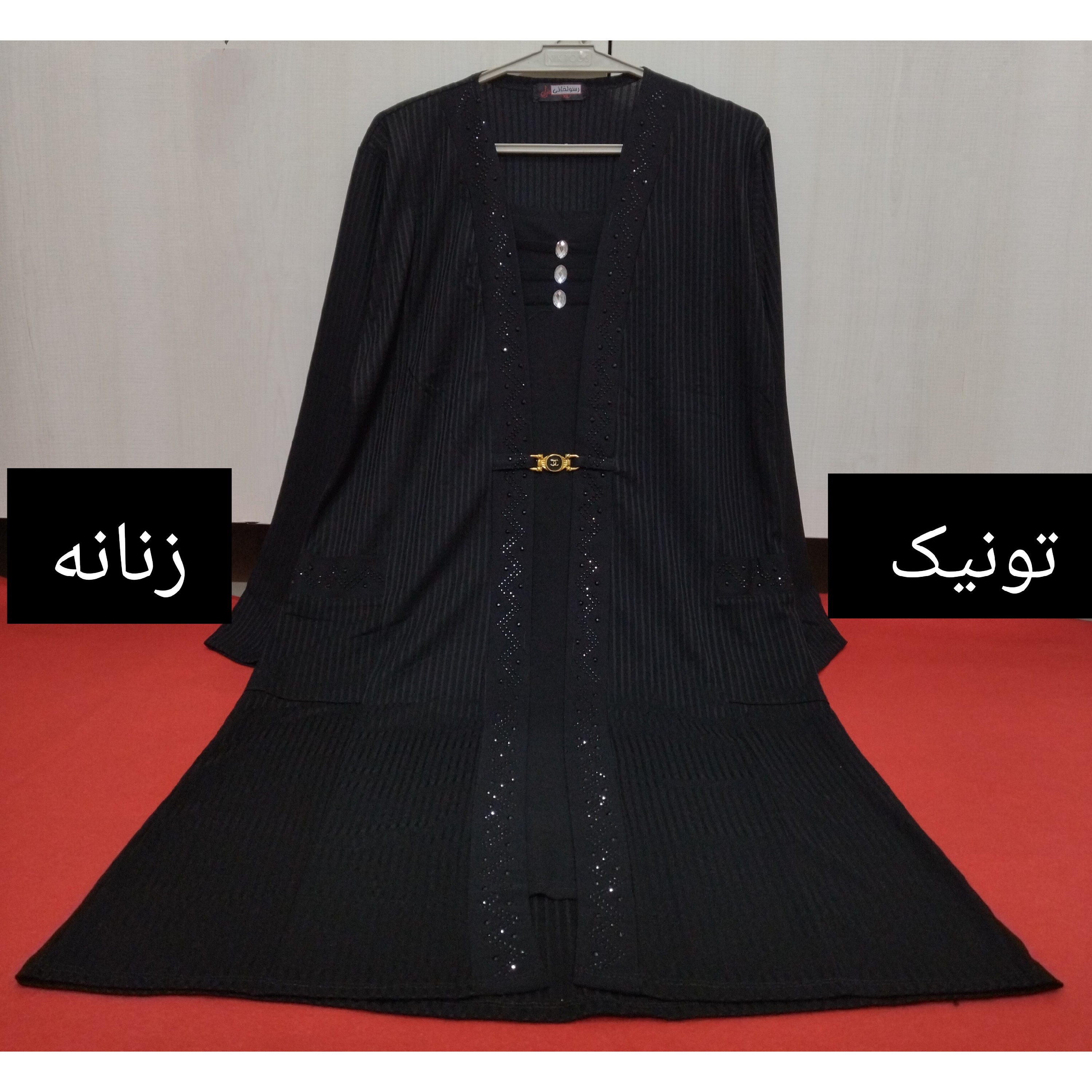 تونیک زنانهسایز بزرگ تکرنگ مشکی قد 100