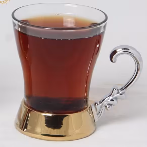 انگاره(چایخوری) طرح غدیر، دسته نقره ای و پایه طلایی(6عدد)