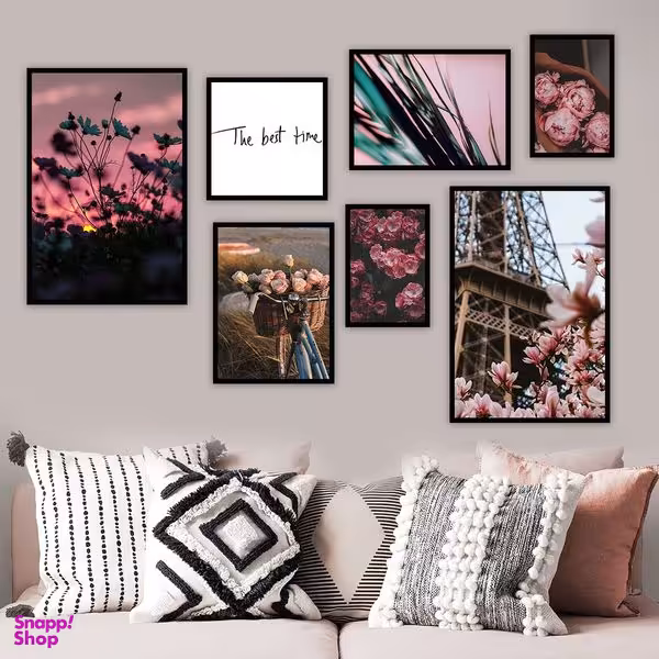 تابلو بکلیت مدل طرح گل صورتی و برج ایفل B-975 مجموعه 7 عددی