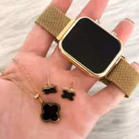  ست ساعت ال ای دی بند حصیری به همراه نیم ست زیبا