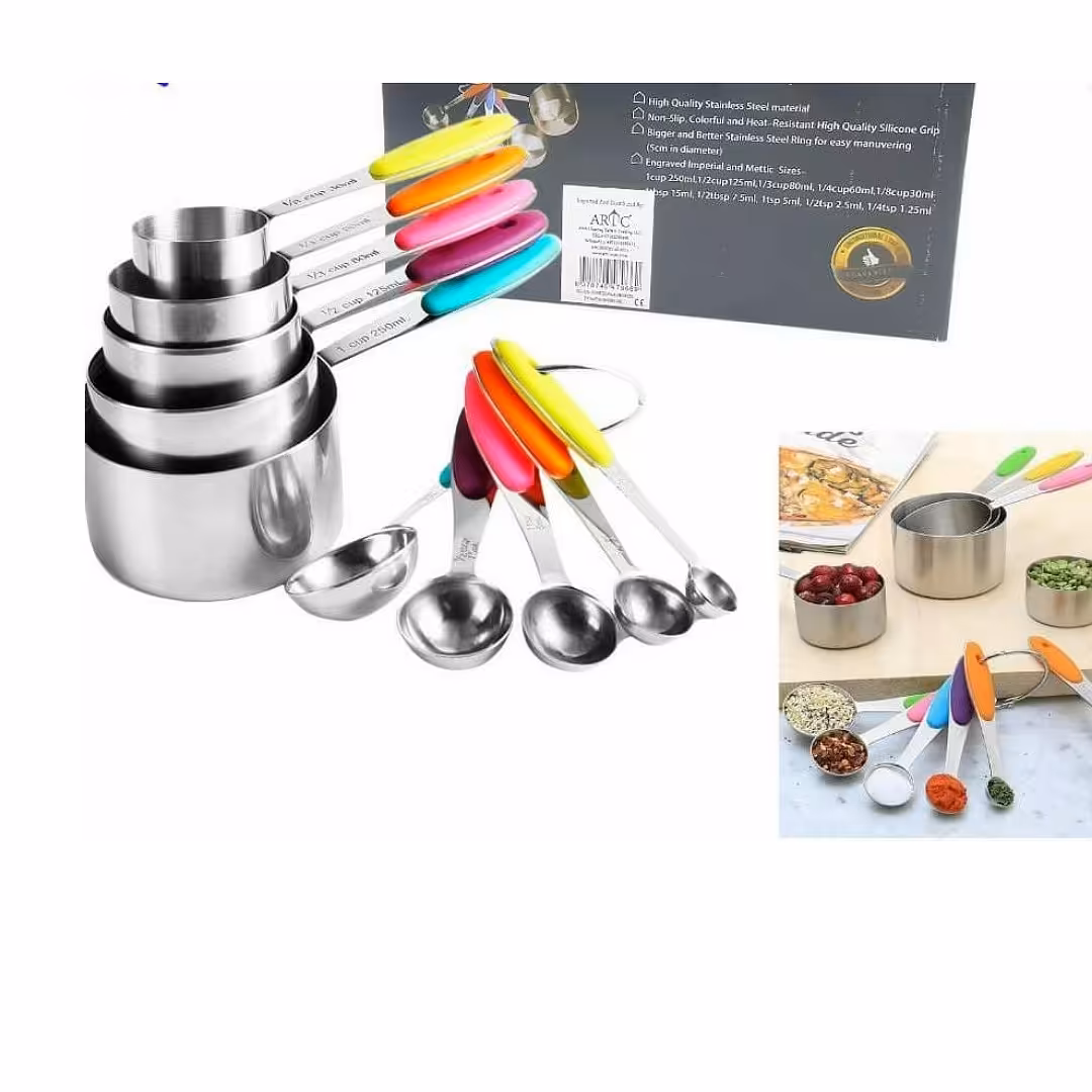 ست 10عددی قاشق وپیمانه جنس استنلس استیل 