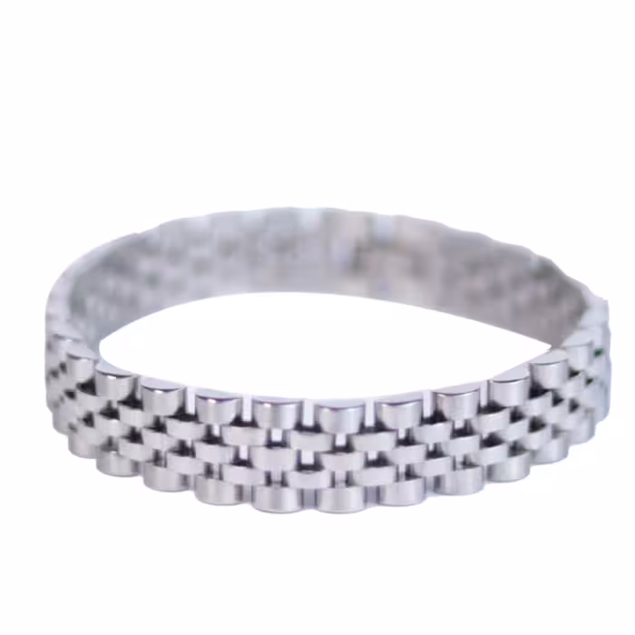 دستبند استیل نقره ای مدل رولکس کد6427