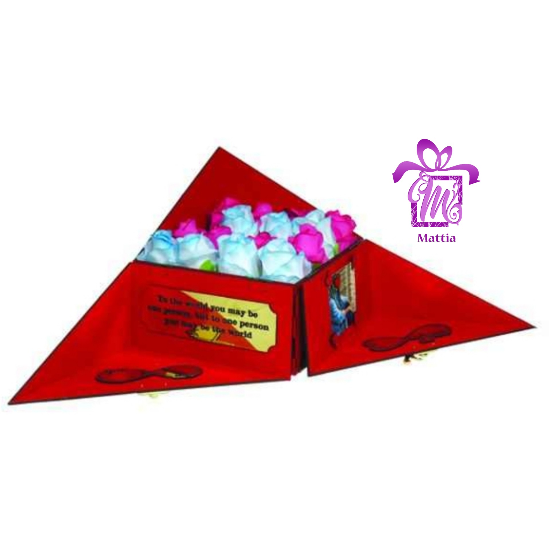 باکس گل و کادو مدل مثلثی جنس چوبی ابعاد17x17x17 دو رنگ قرمز و مشکی