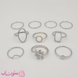 پک انگشتر دخترانه نقره ای 10 عددی