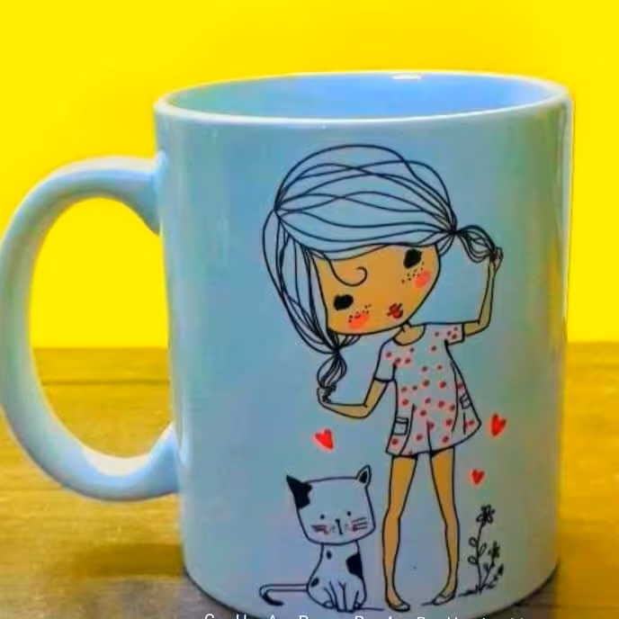 ماگ سرامیکی طرح دختر و گربه کد1080