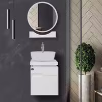 روشویی کابینتی کوچک  آونتوس سفید همراه آینه  و سنگ ژوپیتر گرد