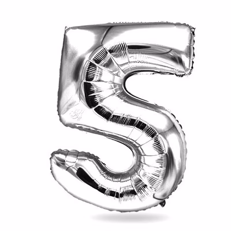 بادکنک فویلی عدد 5،رنگ نقره ای،32 اینچ