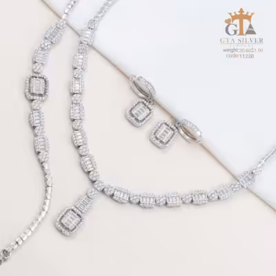 سرویس امرالدکات مجلسی نقره زنانه سنگین عیار 925 کد 11230