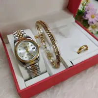 ست ساعت،دستبند و حلقه زنانه دو رنگ رولکس