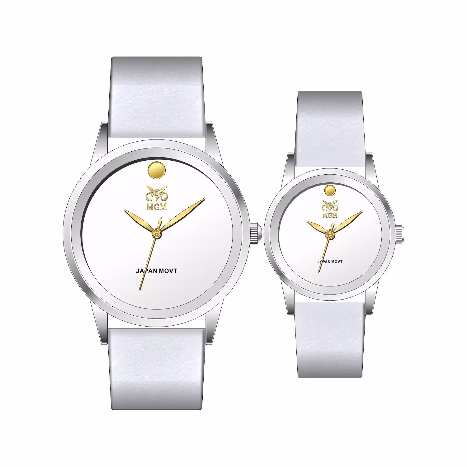 ست ساعت مچی عقربه ای ام جی ام مدل 1001 رنگ سفید صفحه سفید عقربه طلایی