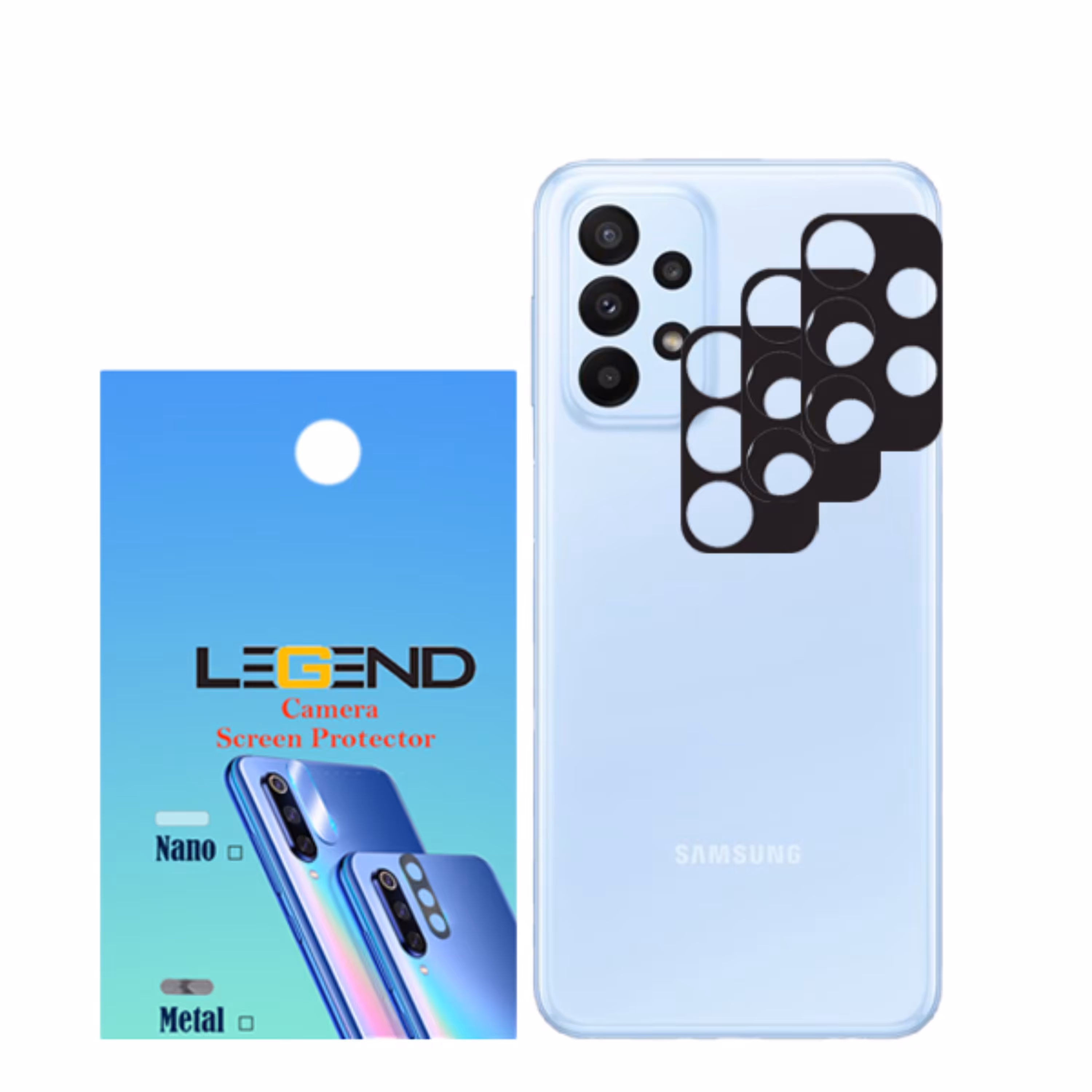 محافظ لنز دوربین فلزی مدل LEGEND مناسب موبایل Galaxy A23 بسته 3 عددی