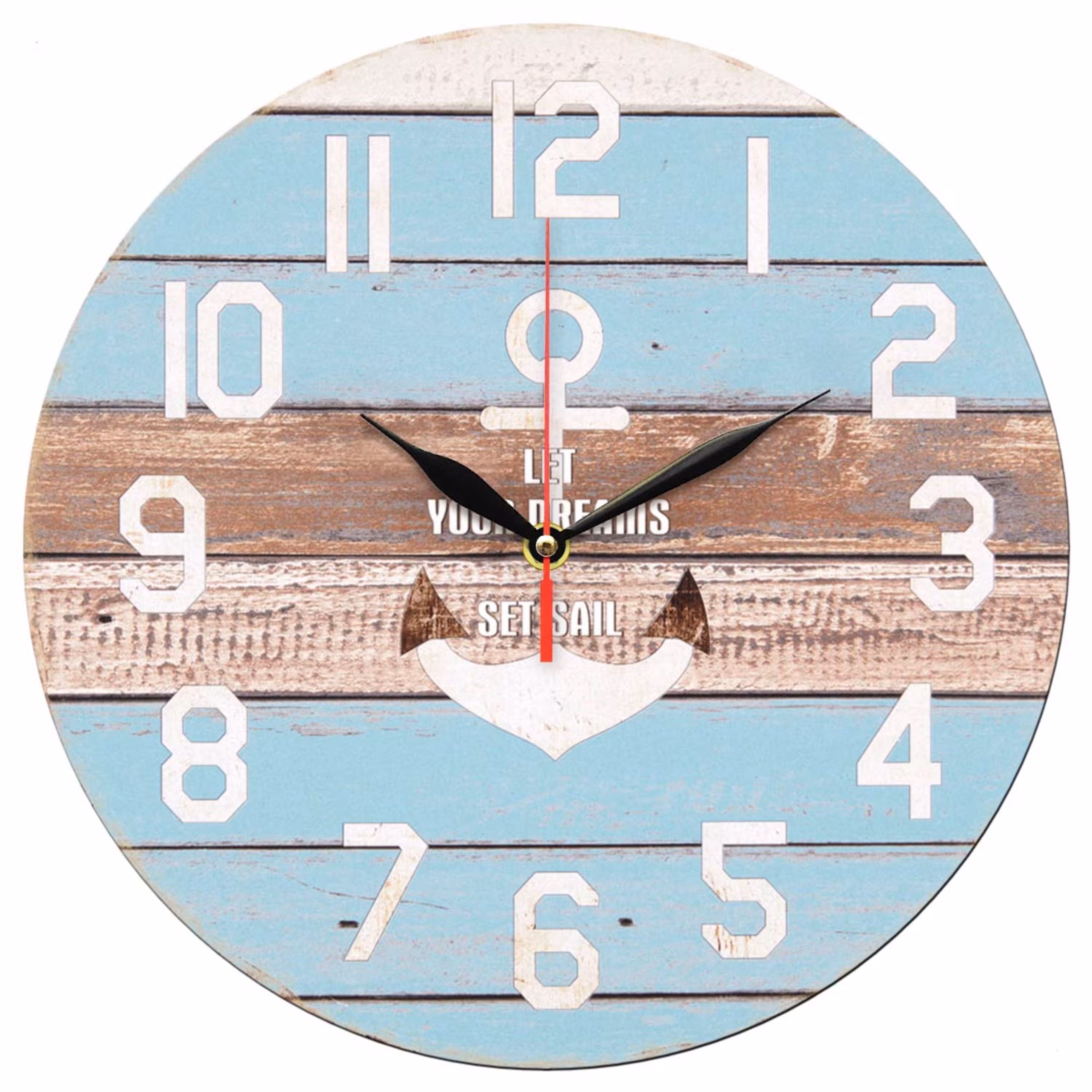 ساعت دیواری گرد مدل 1288 طرح چوب آبی و قهوه ای و لنگر کشتی قطر 30 سانتیمتر