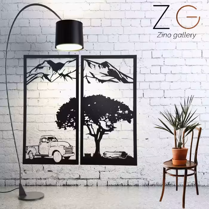 تابلو دکوراتیو طرح درخت و ماشین مدل ZA011