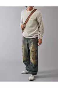 شلوار آبی مردانه و زنانه جین محموله دودی سرمه‌ای september island