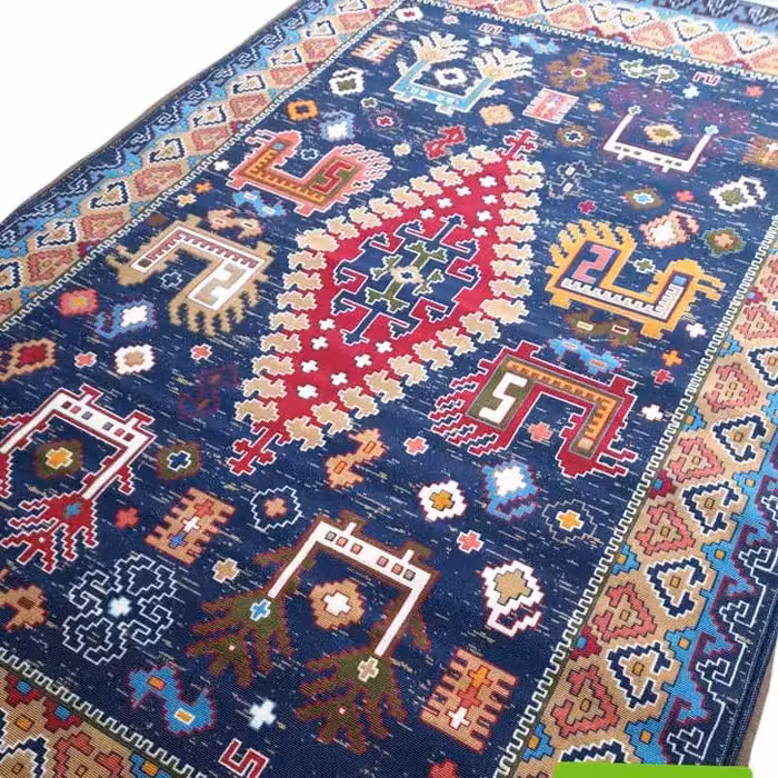 گلیم فرش ماشینی نقشه ارغوان12 متری مناسب اشپزخانه و اتاق رنگ سرمه ای