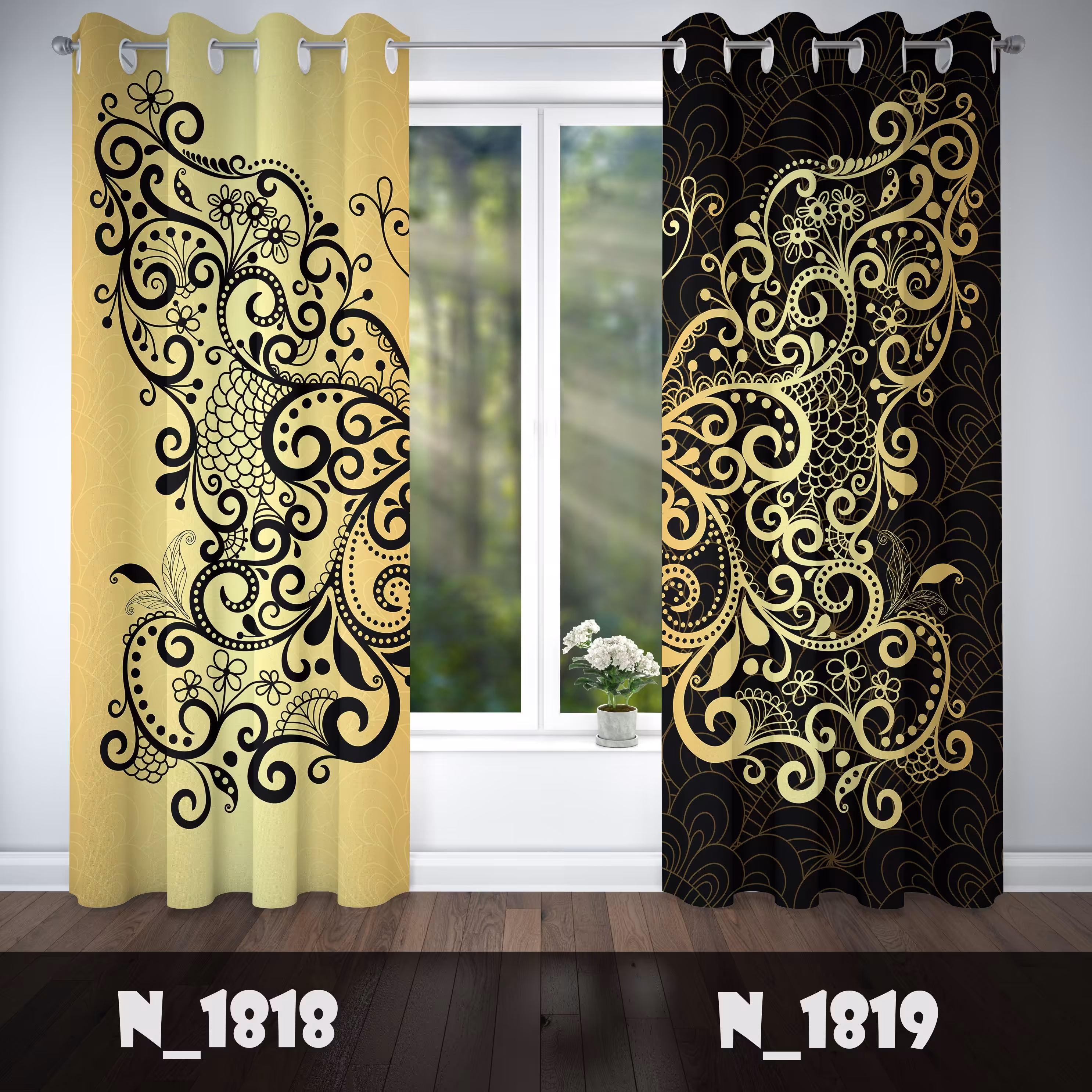 پرده جدید طرح پروانه طلایی مشکی 