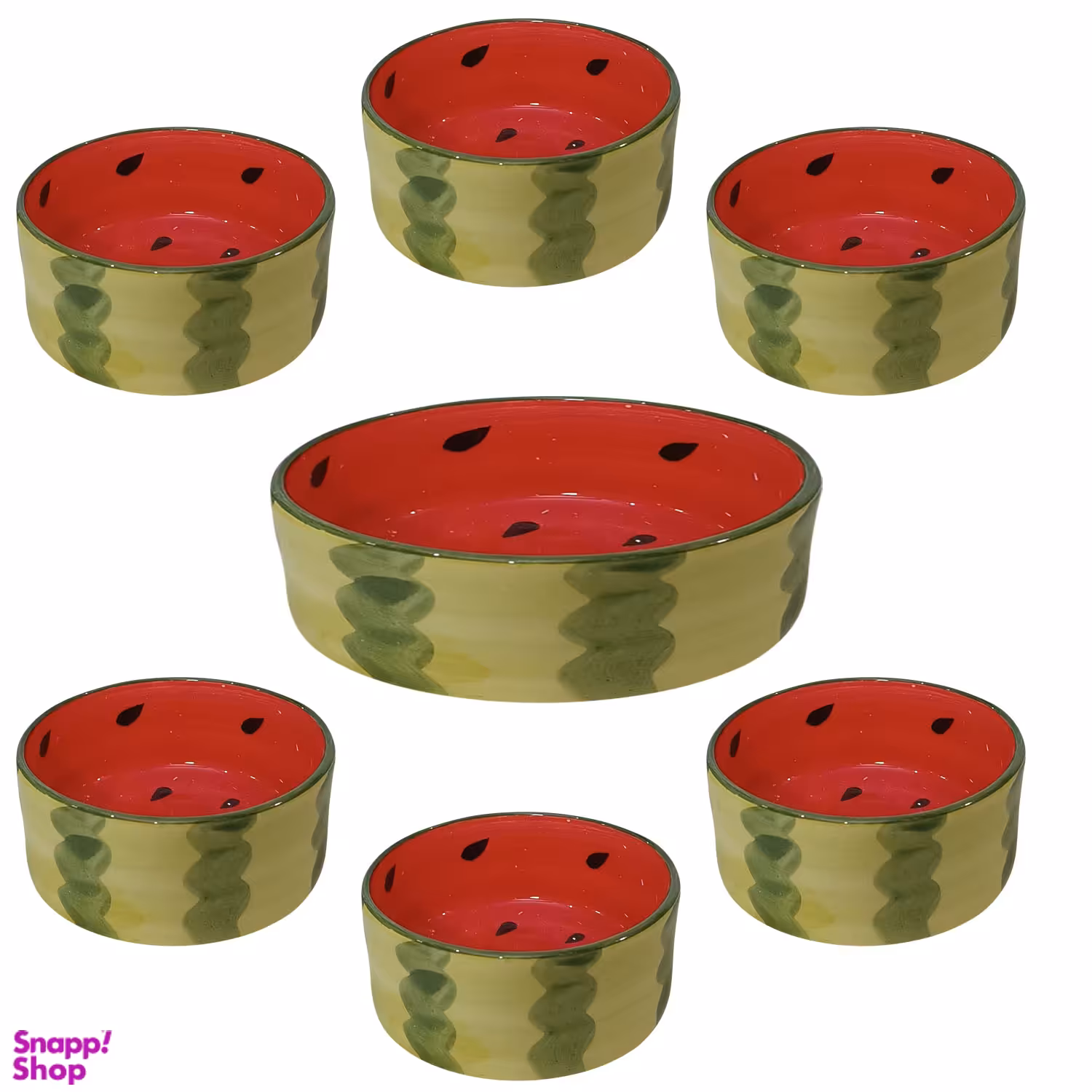 ظروف سرامیکی مدل انارخوری طرح هندوانه مجموعه 7 عددی