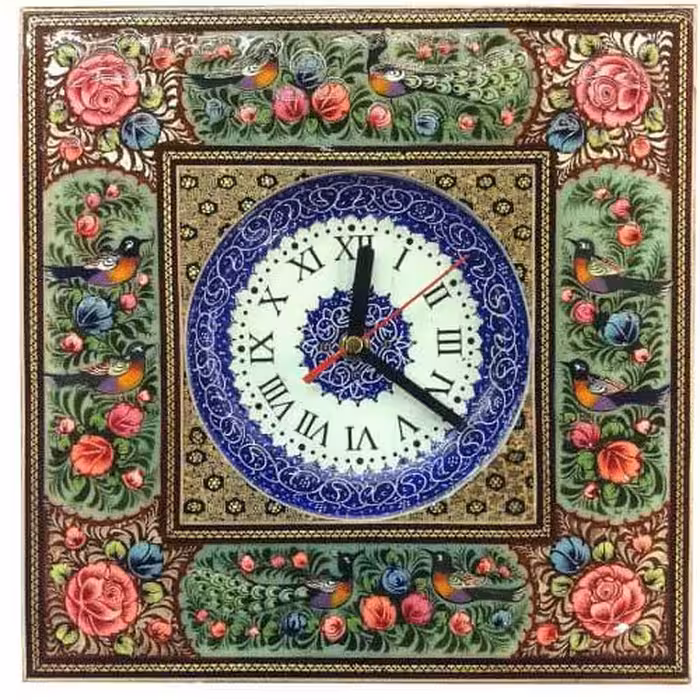 ساعت خاتم نقاشی با مینیاتور طرح گل و مرغ 15 سانتی
