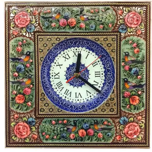 ساعت خاتم نقاشی با مینیاتور طرح گل و مرغ 15 سانتی