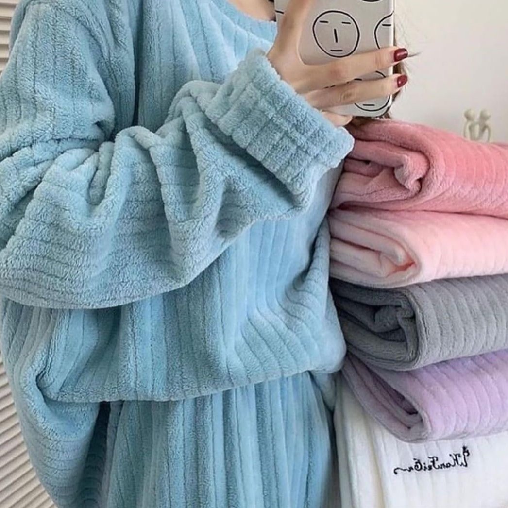 ست بلوز شلوار دوتیکه تدی حوله ای دوطرفه وارداتی