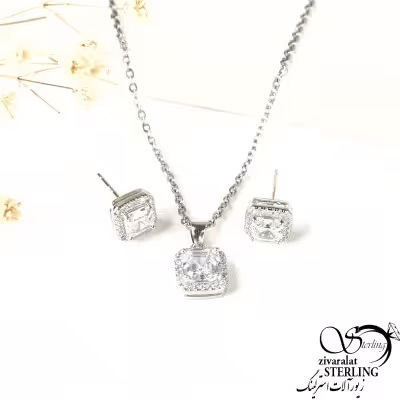 نیمست مربع طرح جواهر نقره 925 کد 9639