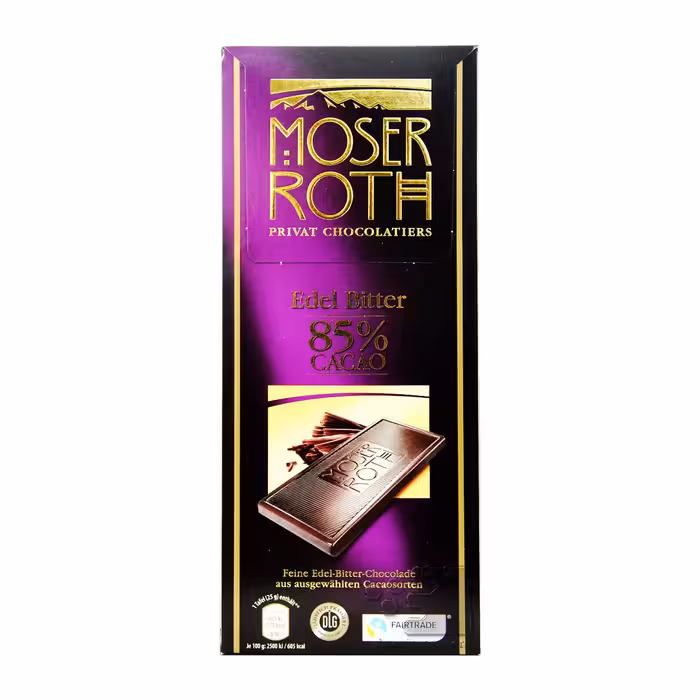 شکلات تلخ 85 درصد 125 گرم ( وگان ) موزر روت - moser roth