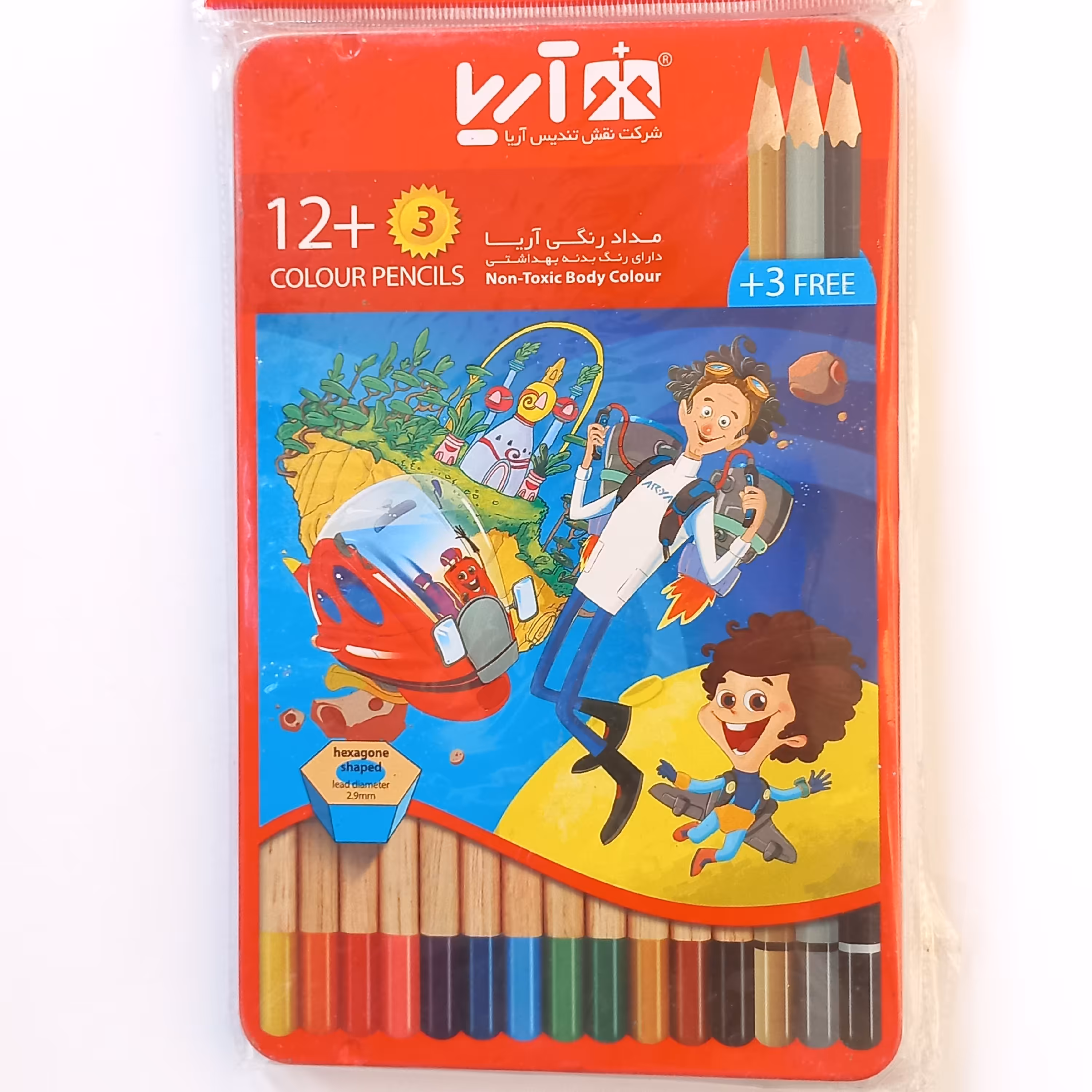 مدادرنگی 15 رنگ جعبه فلزی آریا (1 بسته)